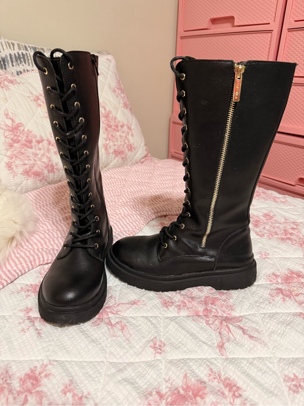 Women’s Black Lace-Up Boots with Side Zip